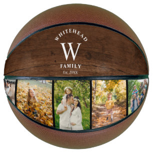 Monogram Dark Wood 5 Photo Collage Basketball