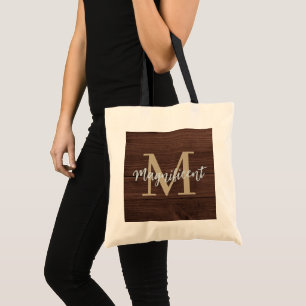 Monogram Dark Wood Gold Tote Bag