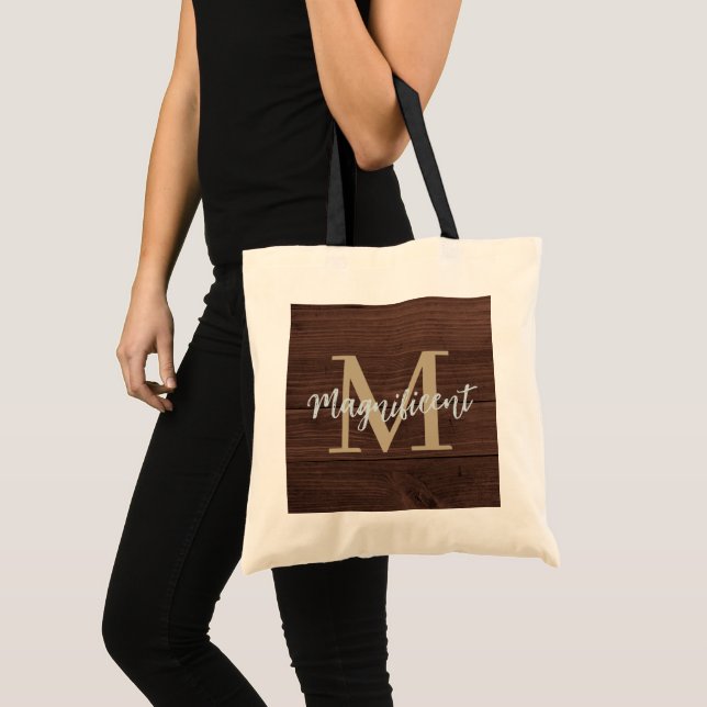 Monogram Dark Wood Gold Tote Bag (Front (Product))
