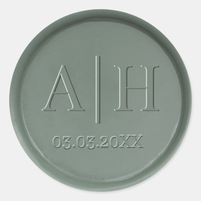Monogram Date Dark Sage Wax Seal Sticker (Front)