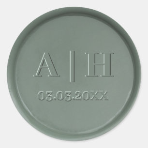 Monogram Date Dark Sage Wax Seal Sticker