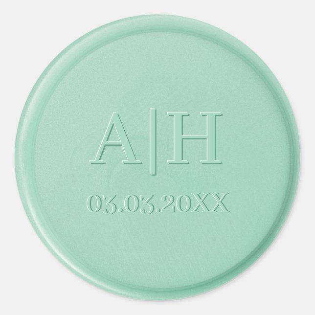 Monogram Date Mint Green Wax Seal Sticker (Front)