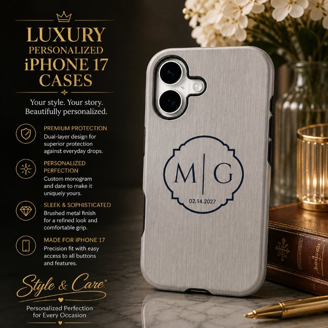 Monogram Date Premium Brushed Silver Metal Texture (Monogram Date Premium Brushed Silver Metal Texture iPhone 17 Case)