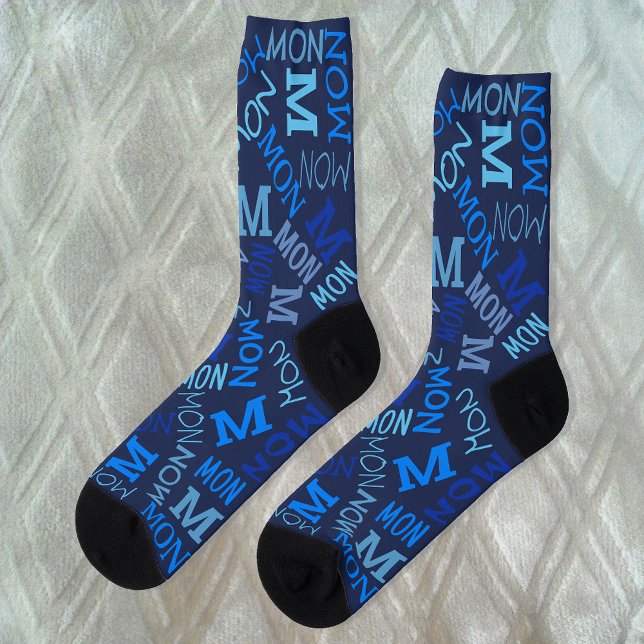 Monogram Day Of Week Dark Navy Blue Monday Socks (Creator Uploaded)