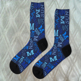 Monogram Day Of Week Dark Navy Blue Sunday Socks