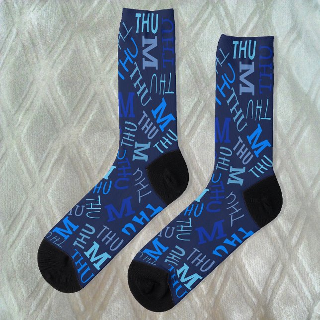 Monogram Day Of Week Dark Navy Blue Thursday Socks (Creator Uploaded)