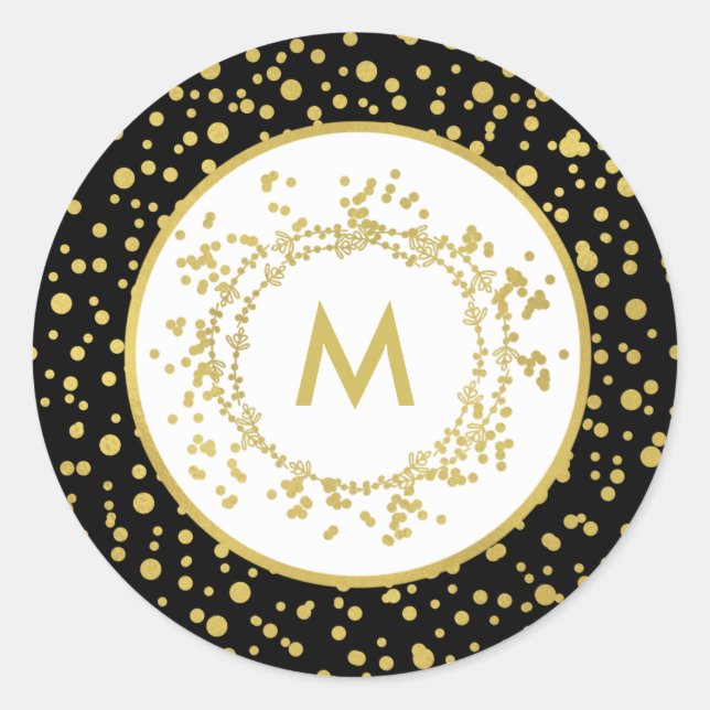 Monogram Decorative Black & White Christmas Classic Round Sticker (Front)