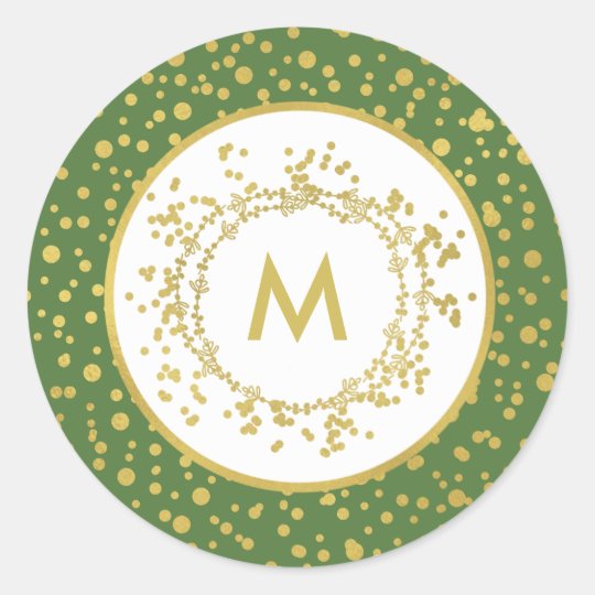 Monogram Decorative Green & White Christmas Classic Round Sticker
