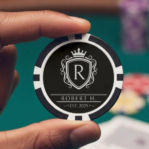 Monogram Decorative Shield Crown Black Poker Chips