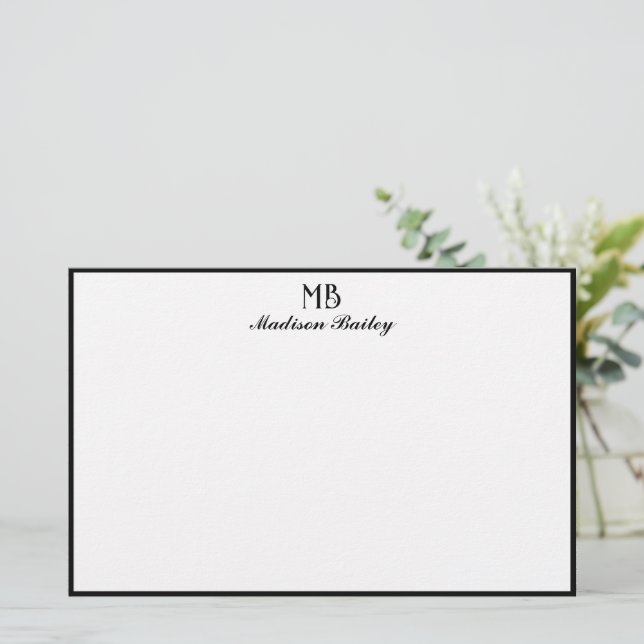 Monogram Decorative Typography Black Border Stationery (Standing Front)