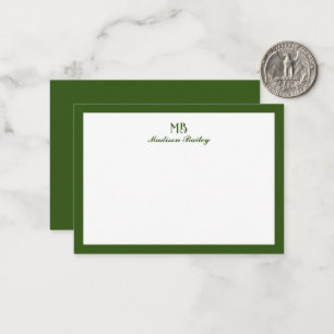 Monogram Decorative Typography Dark Moss Green Card