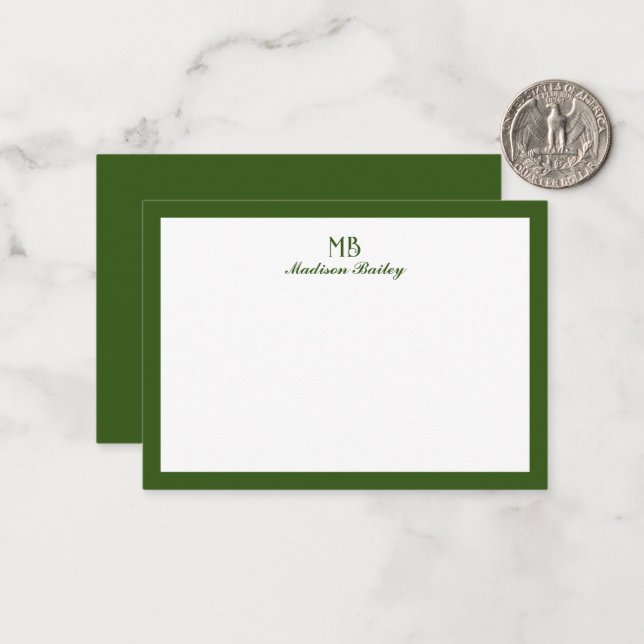 Monogram Decorative Typography | Dark Moss Green Card (Front/Back In Situ)
