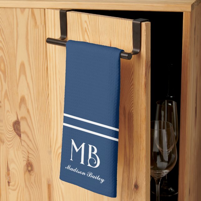 Monogram Decorative Typography | Navy Blue Tea Towel (Thirds Fold)