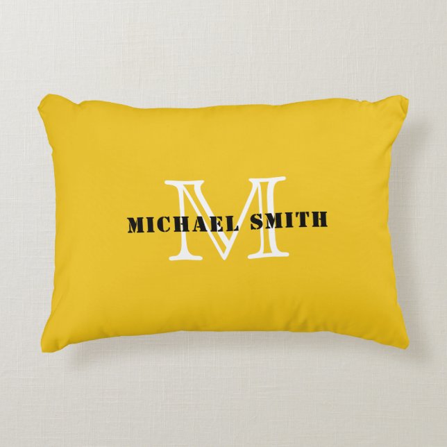 Monogram Deep Lemon Background Decorative Cushion (Front)