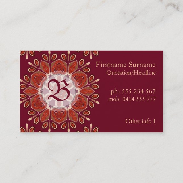 Monogram Deep Red Floral Emblem Business Card (Front)