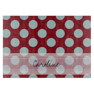 Monogram Deep Red Pale Blue Fun Polka Dot Pattern Cutting Board