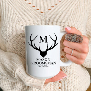 Monogram Deer Horn Groomsman Proposal Best Man Two-Tone Coffee Mug