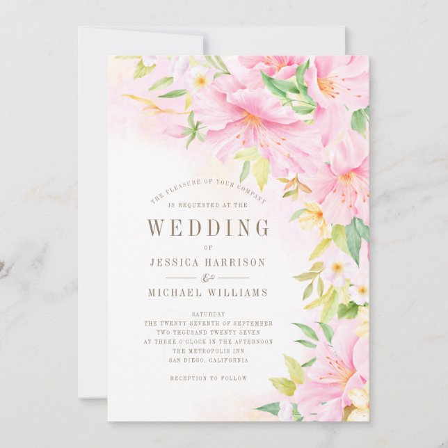 Monogram Delicate Watercolor Botanical Blush Pink Invitation (Front)