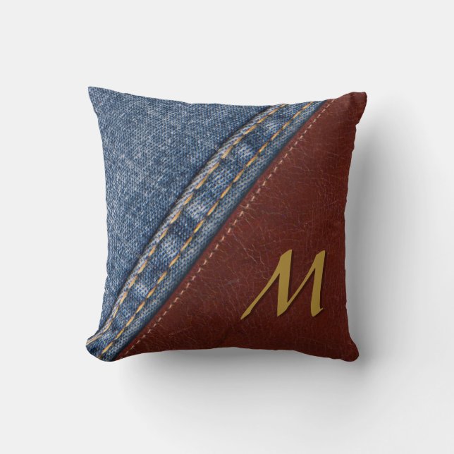 Monogram Denim and Leather Cushion (Front)