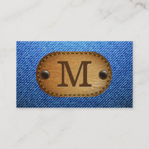 Monogram   Denim Brown Leather Stitched Patch Business Card