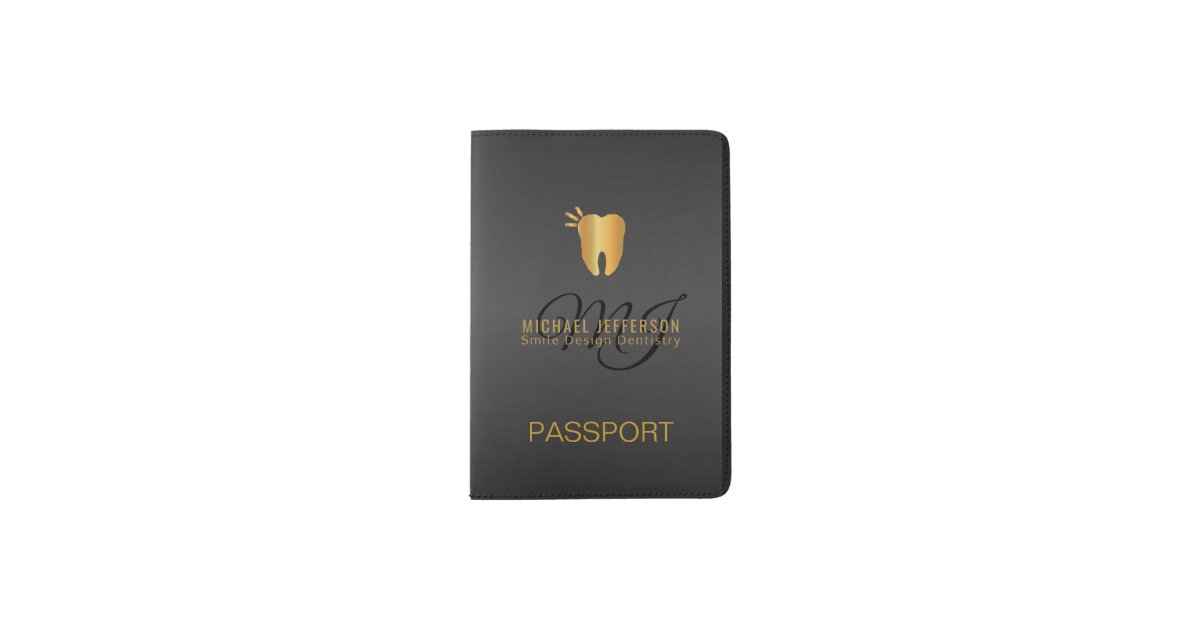 Monogram Dentist Black and Gold Passport Holder Zazzle
