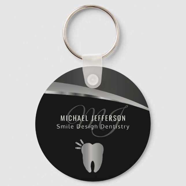 Monogram Dentist Office  - Black and Silver Gray Key Ring (Front)