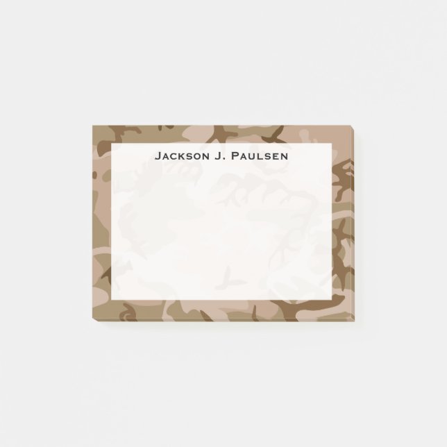 Monogram Desert Beige Brown Green Camo Camouflage Post-it Notes (Front)