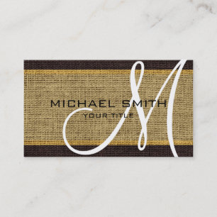 Monogram Desert yellow Burlap Linen Rustic Jute Business Card