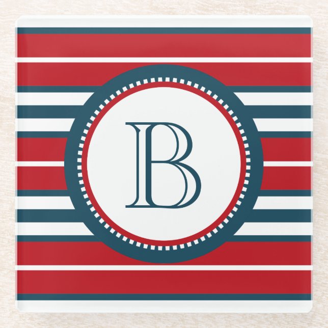 Monogram design glass coaster (Front)