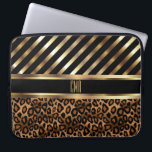 Monogram Design |  Gold Stripes and Leopard Skin Laptop Sleeve<br><div class="desc">Monogram Design | Gold Stripes Leopard Skin. Electronic Laptop Sleeves. ⭐This Product is 100% Customisable. Graphics and /or text can be added, deleted, moved, resized, changed around, rotated, etc... 99% of my designs in my store are done in layers. This makes it easy for you to resize and move the...</div>