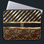 Monogram Design |  Gold Stripes and Leopard Skin Laptop Sleeve<br><div class="desc">Monogram Design | Gold Stripes Leopard Skin. Electronic Laptop Sleeves. ⭐This Product is 100% Customisable. Graphics and /or text can be added, deleted, moved, resized, changed around, rotated, etc... 99% of my designs in my store are done in layers. This makes it easy for you to resize and move the...</div>