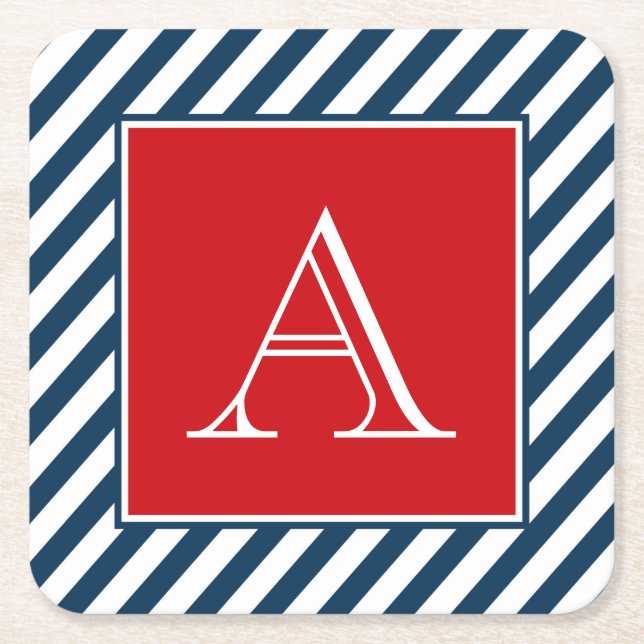 Monogram design square paper coaster (Front)