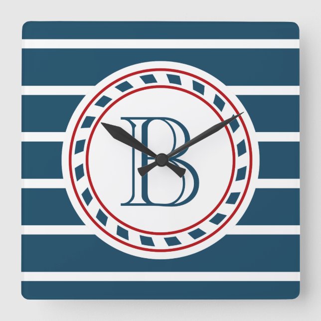 Monogram design square wall clock (Front)