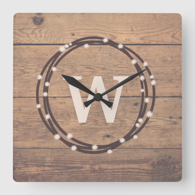Monogram design square wall clock (Front)