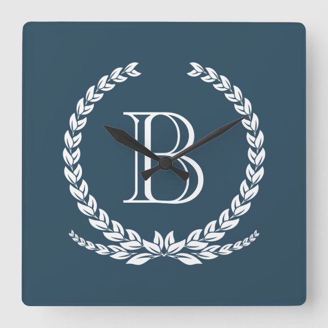 Monogram design square wall clock (Front)