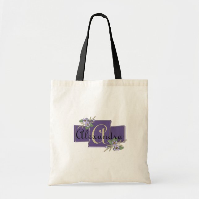 Monogram Design with Flowers Tote Bag (Front)