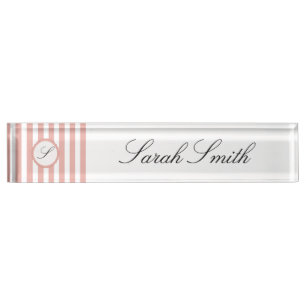 Monogram Desk Name Plate Pink White Striped