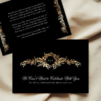monogram details black & gold botanical wedding enclosure card