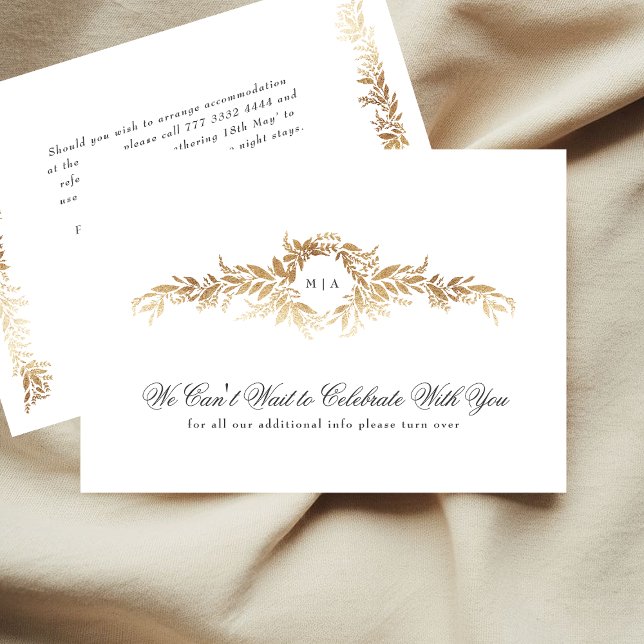 monogram details elegant gold botanical wedding enclosure card (Creator Uploaded)