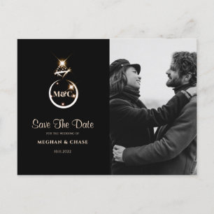 Monogram Diamond Ring Photo Save The Date Announcement Postcard