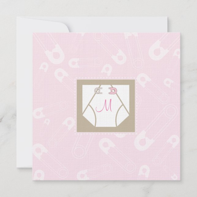 Monogram Diaper and Pins Baby Shower Invitation (Front)