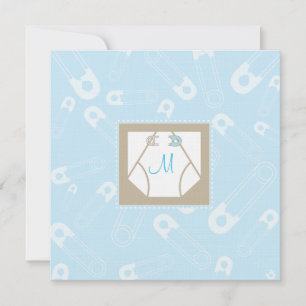 Monogram Diaper and Pins Baby Shower Invitation