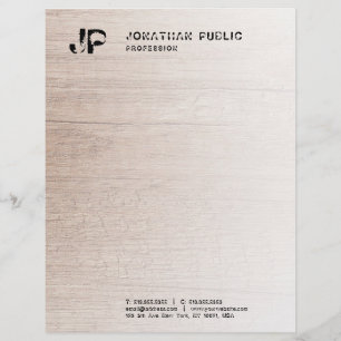 Monogram Distressed Text Elegant Wood Look Custom Letterhead