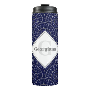 Monogram Ditsy Winter Snow Angels Snowmen Art Deco Thermal Tumbler