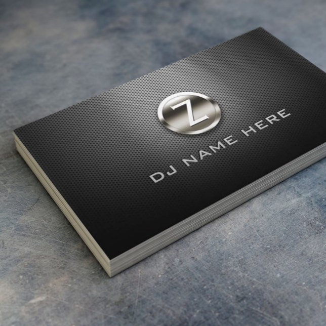 Monogram DJ Professional Steel Metallic Business Card (Creator Uploaded)