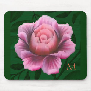 Monogram Dk Green Pink Flower Mouse Pad