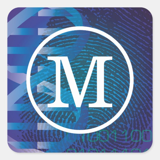 Monogram DNA Fingerprint Science Square Sticker (Front)