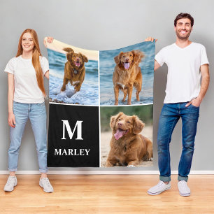 Monogram Dog Lover Photo Collage Pet Fleece Blanket