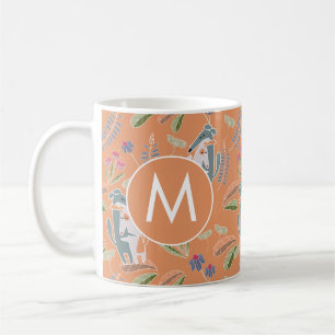Monogram Dogs Floral Pattern Terracotta Coffee Mug