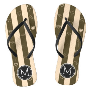 Monogram Donkey Brown Stripes Modern Heart Pattern Thongs